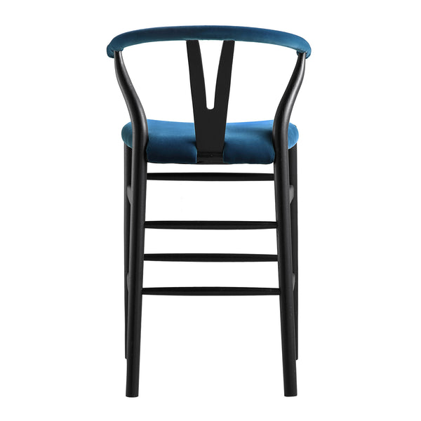 Hansel Upholstered Counter Stool, Blue Velvet and Black Frame