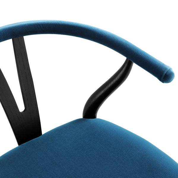 Hansel Upholstered Counter Stool, Blue Velvet and Black Frame