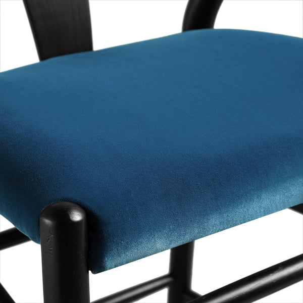 Hansel Upholstered Counter Stool, Blue Velvet and Black Frame