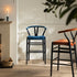 Hansel Upholstered Counter Stool, Blue Velvet and Black Frame - daals