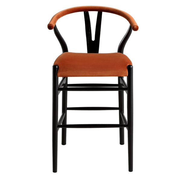 Hansel Upholstered Counter Stool, Rust Velvet and Black Frame