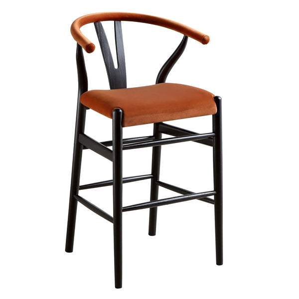 Hansel Upholstered Counter Stool, Rust Velvet and Black Frame