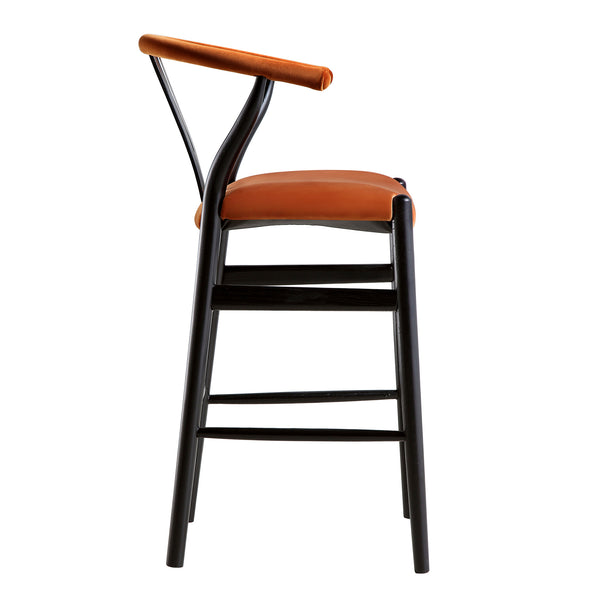 Hansel Upholstered Counter Stool, Rust Velvet and Black Frame