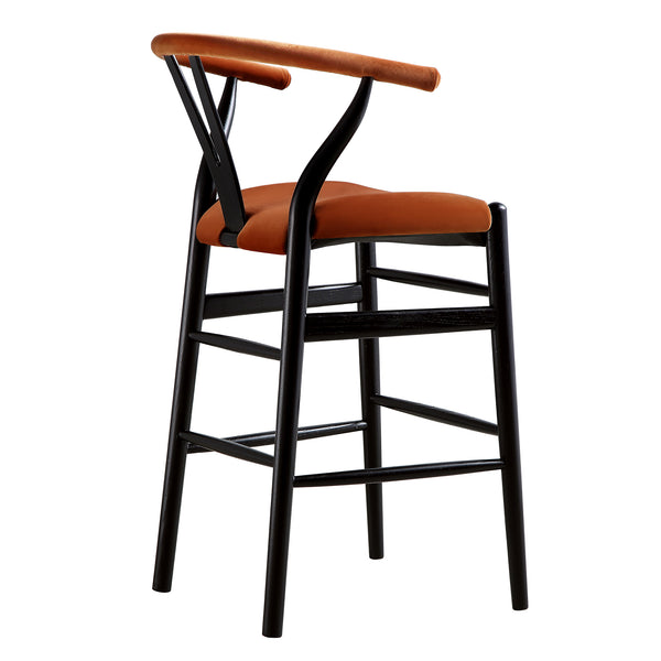 Hansel Upholstered Counter Stool, Rust Velvet and Black Frame