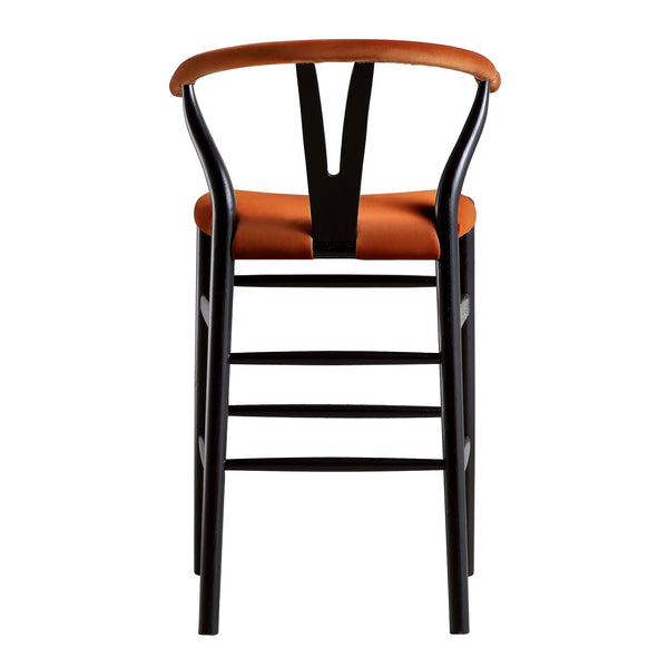 Hansel Upholstered Counter Stool, Rust Velvet and Black Frame