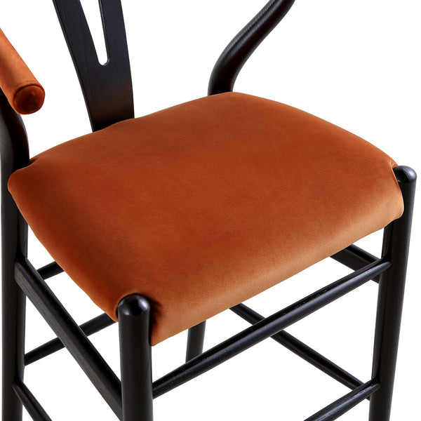 Hansel Upholstered Counter Stool, Rust Velvet and Black Frame