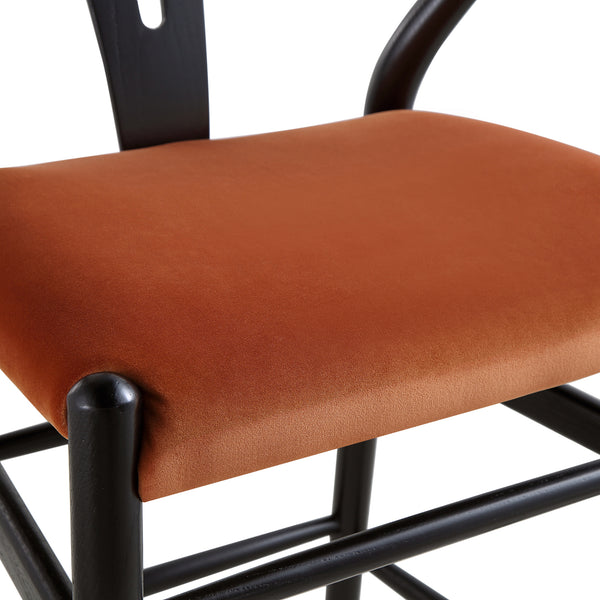 Hansel Upholstered Counter Stool, Rust Velvet and Black Frame