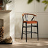 Hansel Upholstered Counter Stool, Rust Velvet and Black Frame - daals