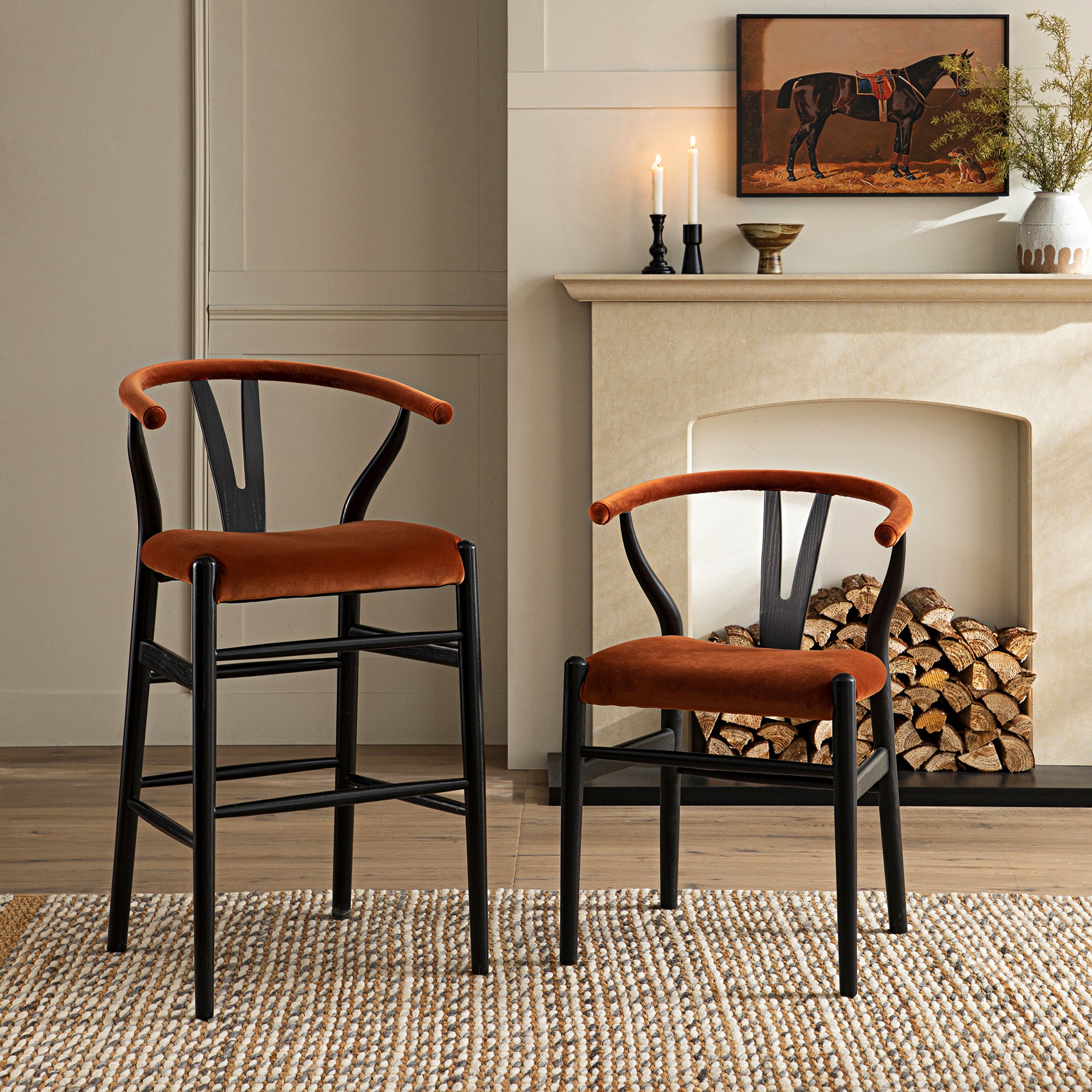 Rust Counter Chair Hansel Upholstered Counter Stool, Rust Velvet and Black Frame | daals