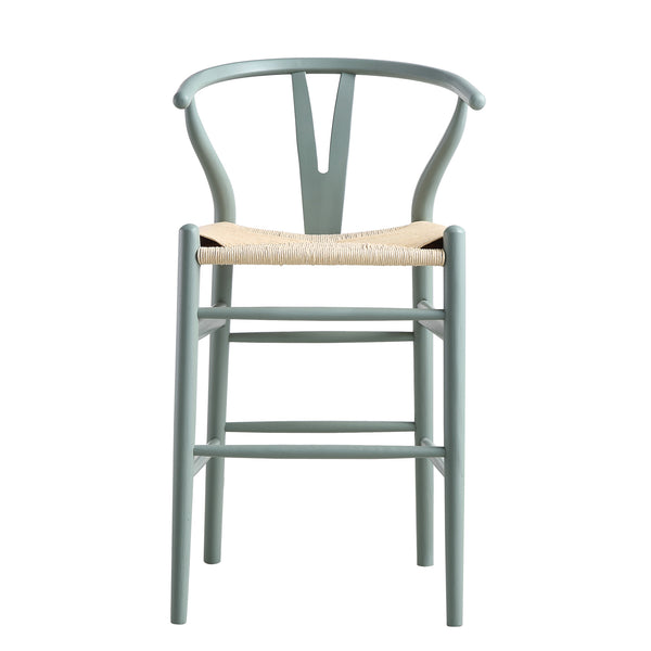 Hansel Wooden Natural Weave Counter Stool, Sage Green Frame
