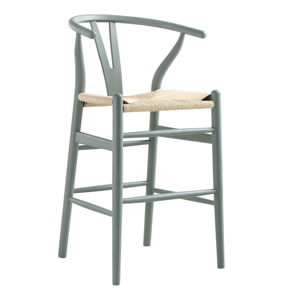 Hansel Wooden Natural Weave Counter Stool, Sage Green Frame