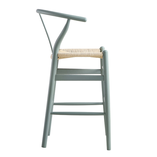 Hansel Wooden Natural Weave Counter Stool, Sage Green Frame