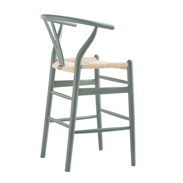 Hansel Wooden Natural Weave Counter Stool, Sage Green Frame