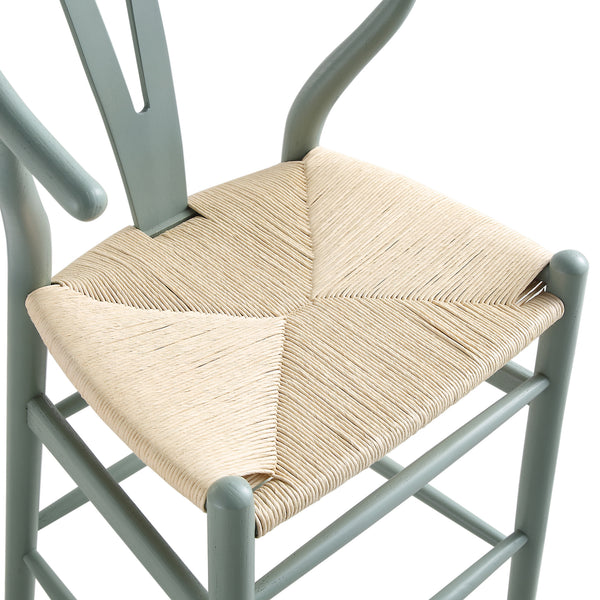Hansel Wooden Natural Weave Counter Stool, Sage Green Frame