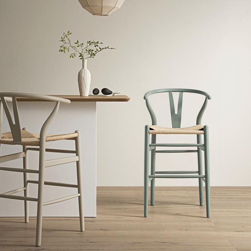 Hansel Wooden Natural Weave Counter Stool, Sage Green Frame - daals