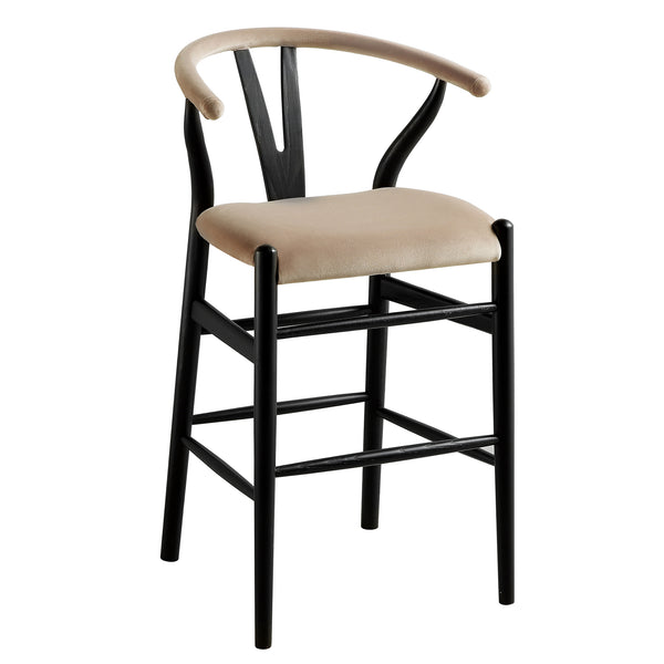 Hansel Upholstered Counter Stool, Taupe Velvet and Black Frame