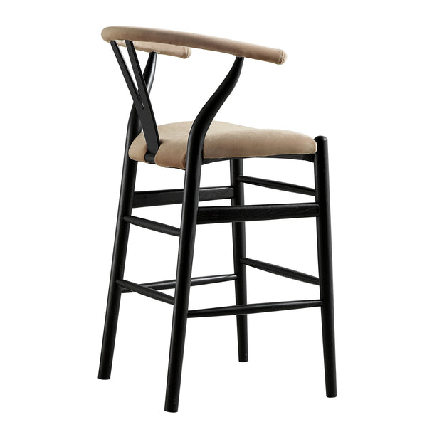 Hansel Upholstered Counter Stool, Taupe Velvet and Black Frame