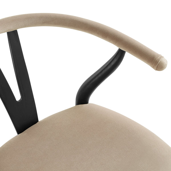 Hansel Upholstered Counter Stool, Taupe Velvet and Black Frame