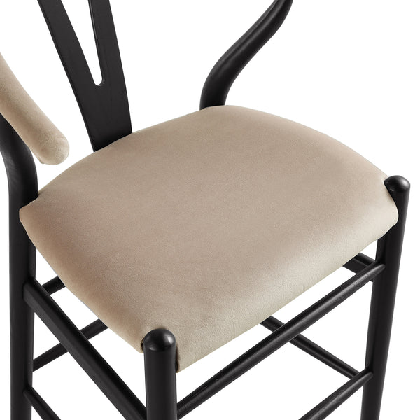 Hansel Upholstered Counter Stool, Taupe Velvet and Black Frame