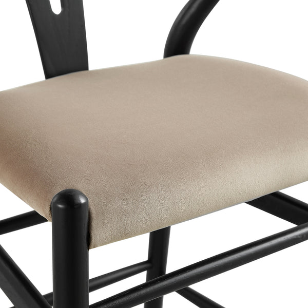 Hansel Upholstered Counter Stool, Taupe Velvet and Black Frame