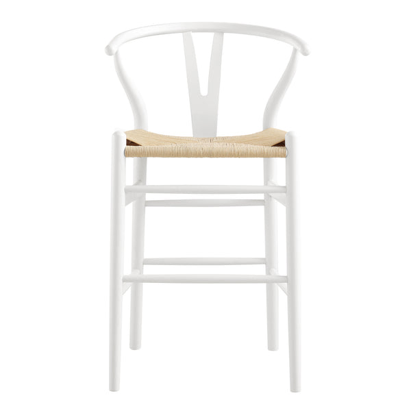 Hansel Wooden Natural Weave Counter Stool, White Frame