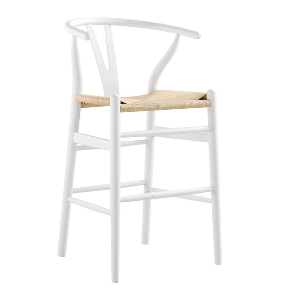 Hansel Wooden Natural Weave Counter Stool, White Frame