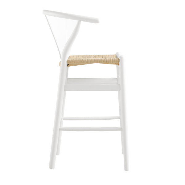 Hansel Wooden Natural Weave Counter Stool, White Frame