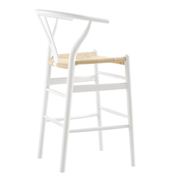 Hansel Wooden Natural Weave Counter Stool, White Frame