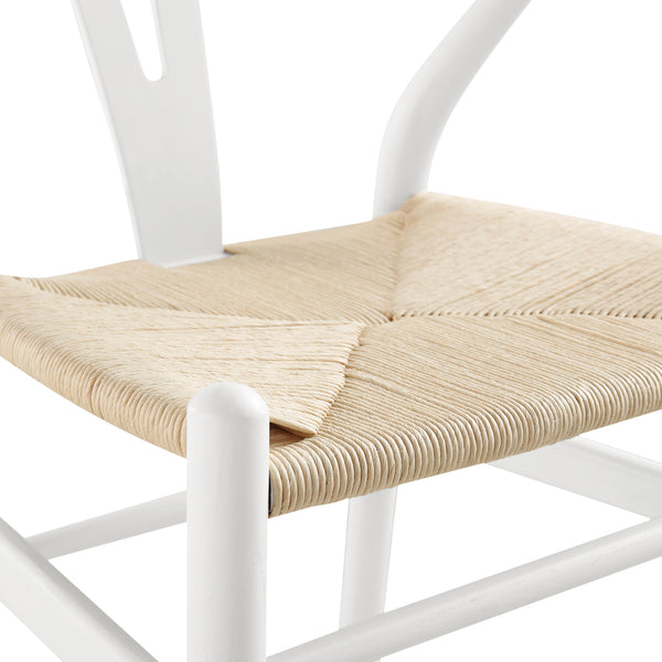 Hansel Wooden Natural Weave Counter Stool, White Frame