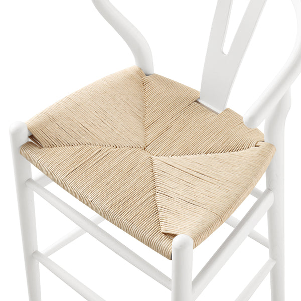 Hansel Wooden Natural Weave Counter Stool, White Frame