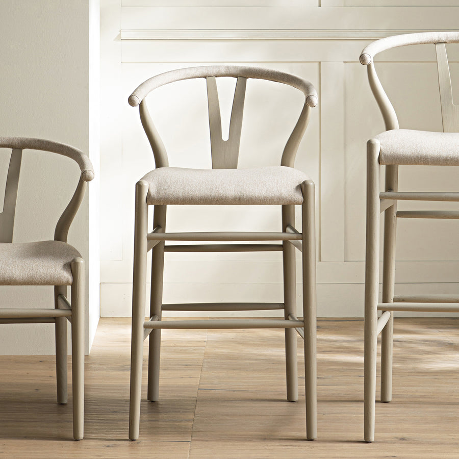 Hansel Counter Stool, Taupe Frame with Oatmeal Fabric Seat