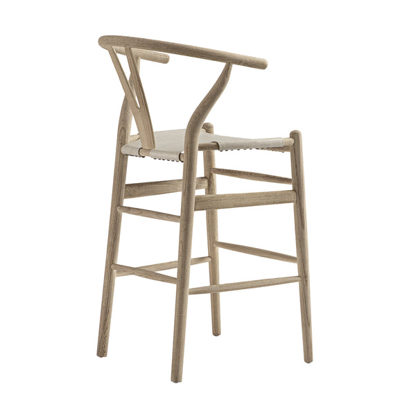Hansel Counter Stool, Weathered Elm Frame with Light Grey Faux Leather Seat