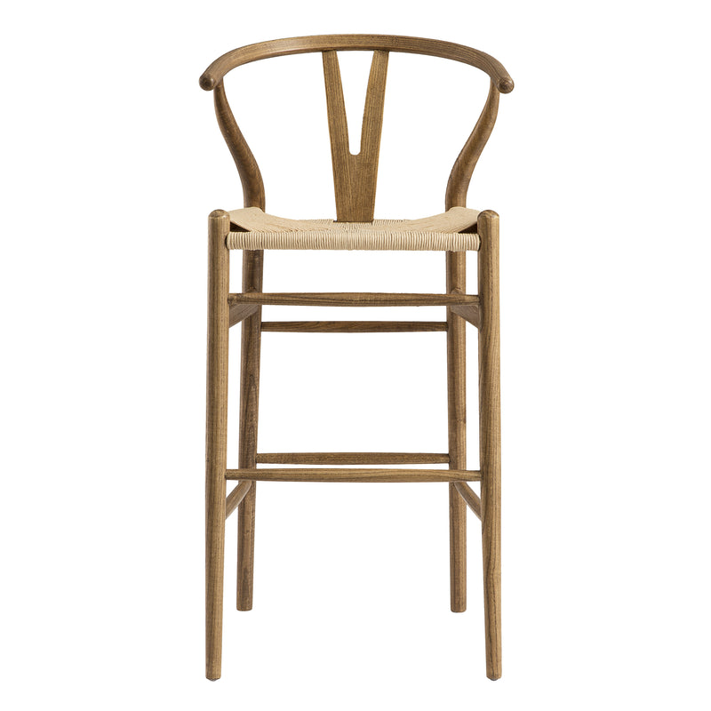 Hansel Wooden Natural Weave Bar Stool, Light Walnut Colour Frame