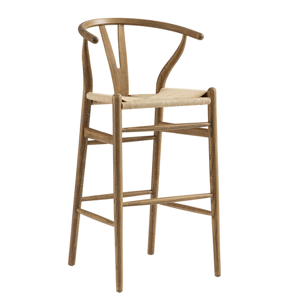 Hansel Wooden Natural Weave Bar Stool, Light Walnut Colour Frame