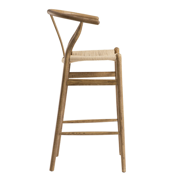 Hansel Wooden Natural Weave Bar Stool, Light Walnut Colour Frame