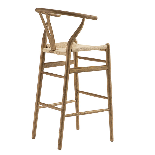 Hansel Wooden Natural Weave Bar Stool, Light Walnut Colour Frame