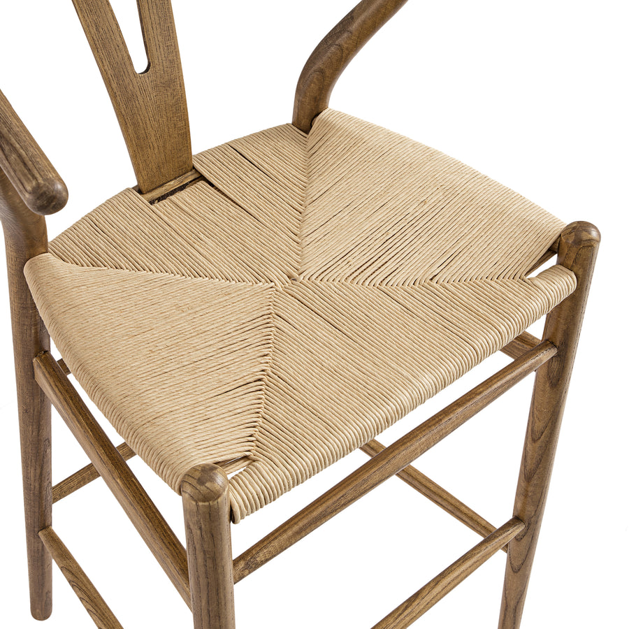 Hansel Wooden Natural Weave Bar Stool, Light Walnut Colour Frame