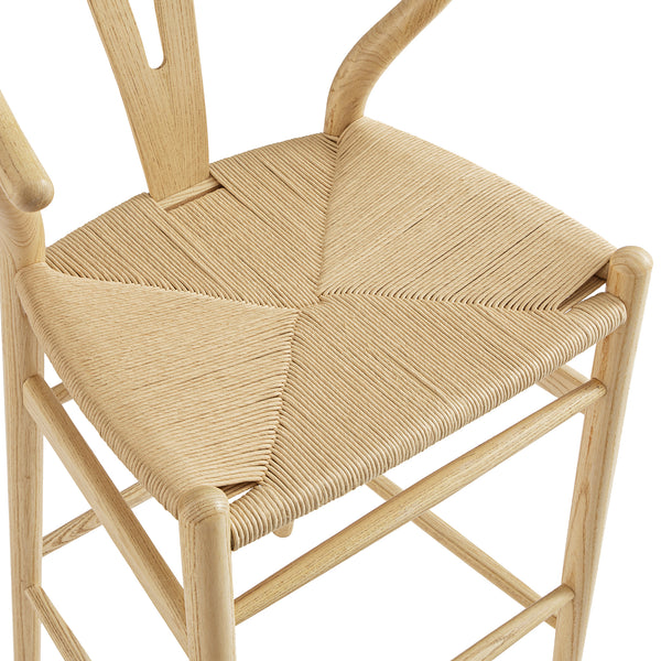 Hansel Wooden Natural Weave Bar Stool, Natural Frame