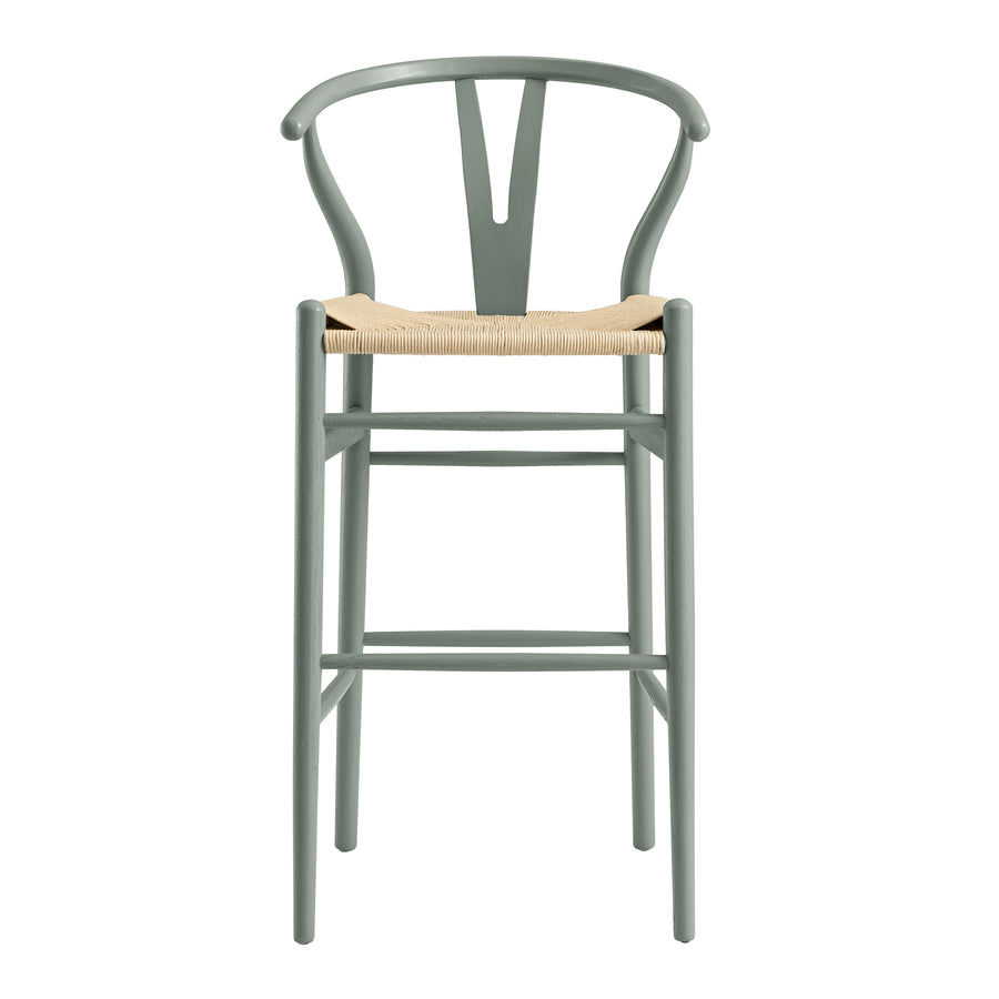 Hansel Wooden Natural Weave Bar Stool, Sage Green Frame