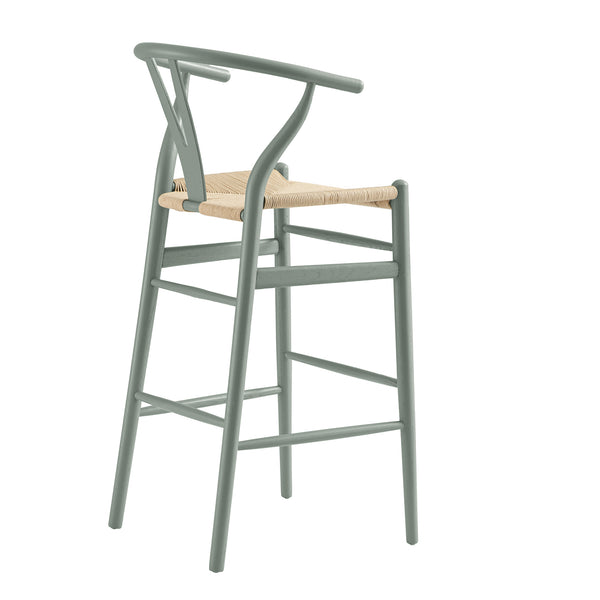 Hansel Wooden Natural Weave Bar Stool, Sage Green Frame - daals