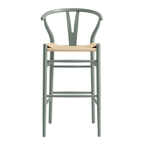 Hansel Wooden Natural Weave Bar Stool, Sage Green Frame