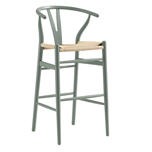 Hansel Wooden Natural Weave Bar Stool, Sage Green Frame