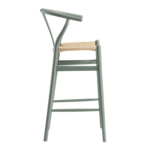 Hansel Wooden Natural Weave Bar Stool, Sage Green Frame