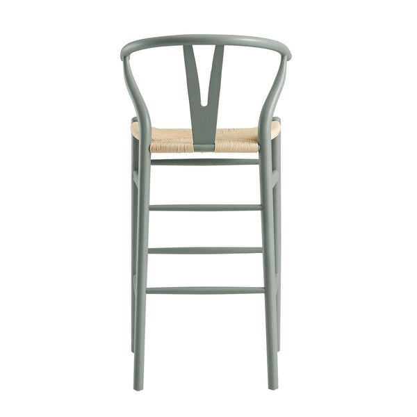 Hansel Wooden Natural Weave Bar Stool, Sage Green Frame