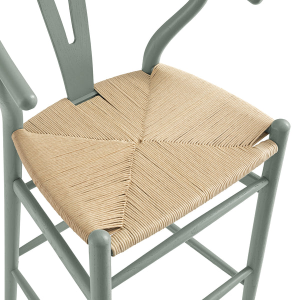 Hansel Wooden Natural Weave Bar Stool, Sage Green Frame