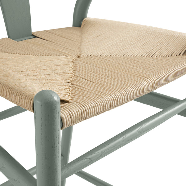 Hansel Wooden Natural Weave Bar Stool, Sage Green Frame