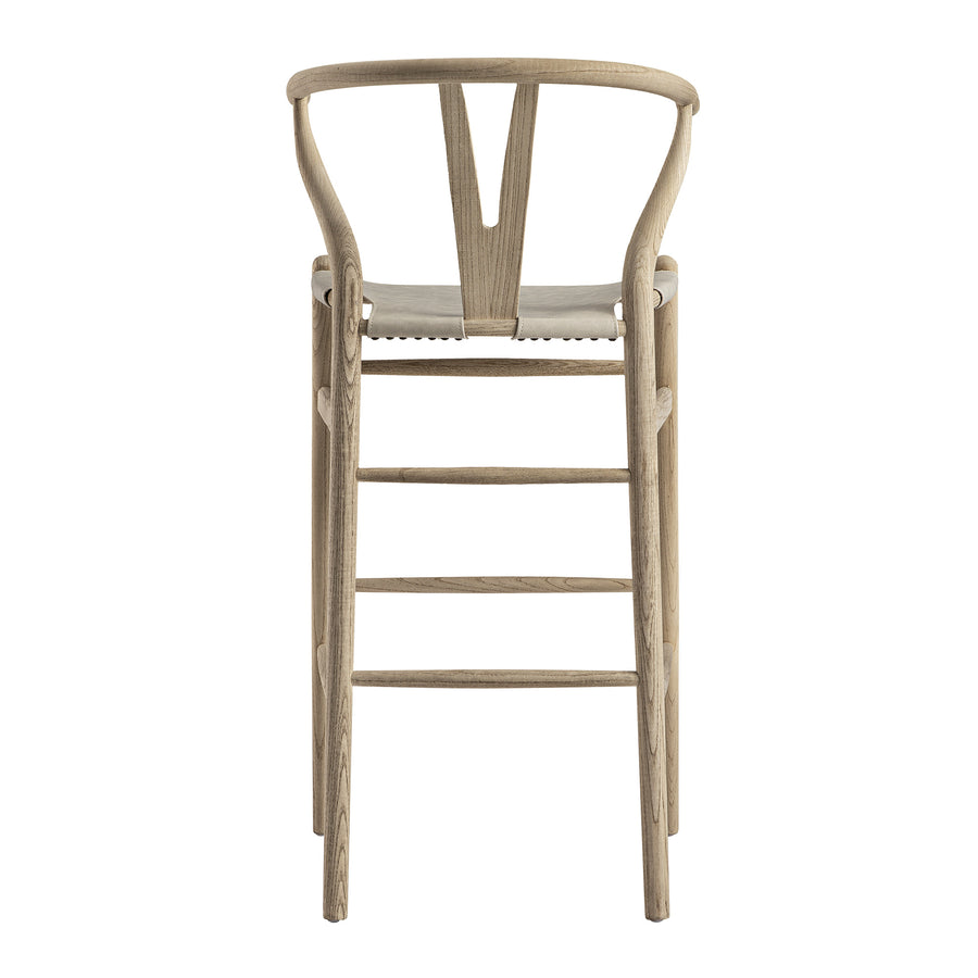 Hansel Bar Stool, Weathered Elm Frame with Light Grey Faux Leather Seat