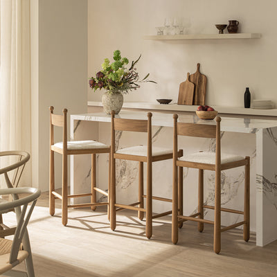 Tama Counter Stool, Ecru Boucle | Natural Oak Frame