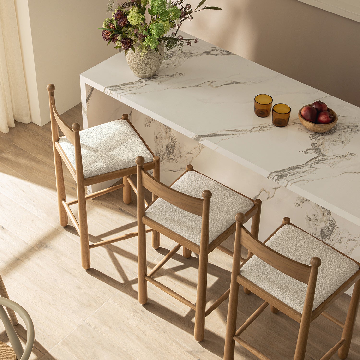 Tama Counter Stool, Ecru Boucle | Natural Oak Frame