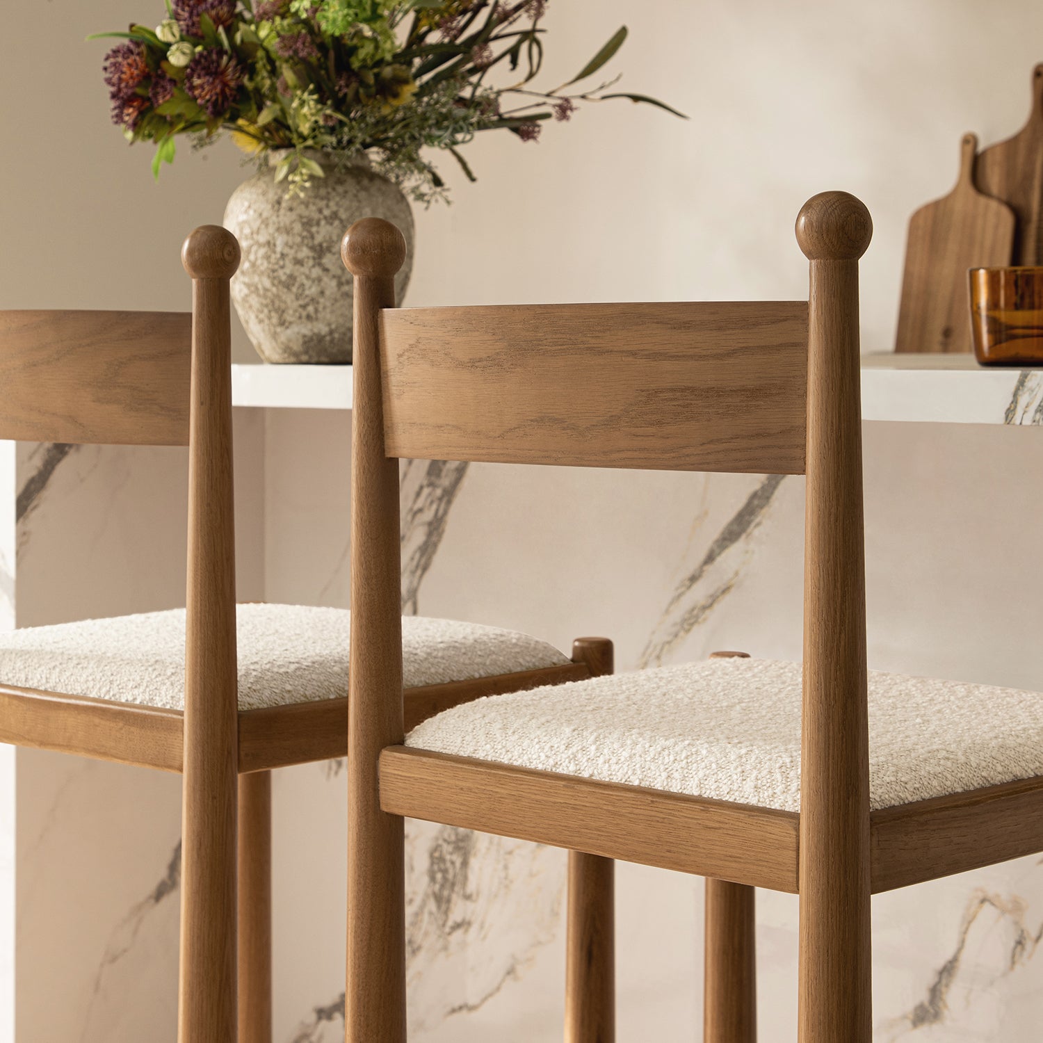 Tama Counter Stool, Ecru Boucle | Natural Oak Frame